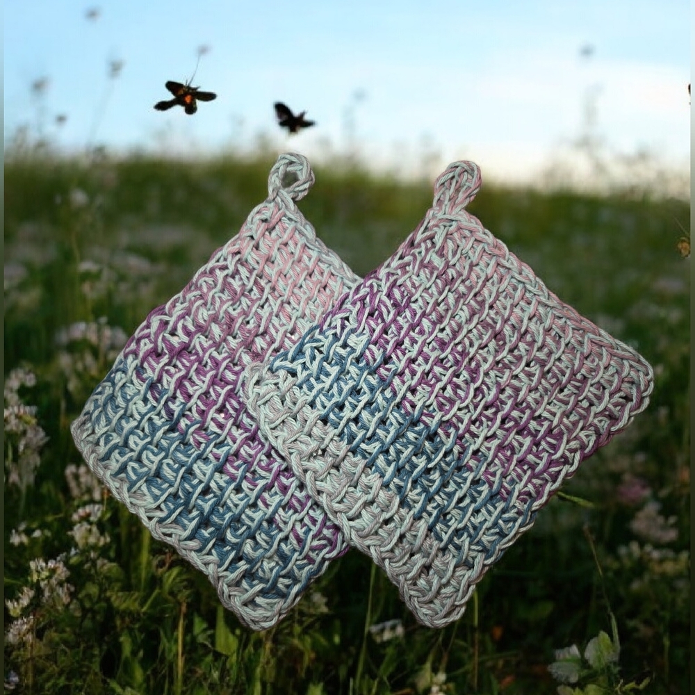 Handmade Tunisian Crochet Washcloth/Dishcloth/Potholder/Hot Pads 100% Cotton NWT - Picture 3 of 4